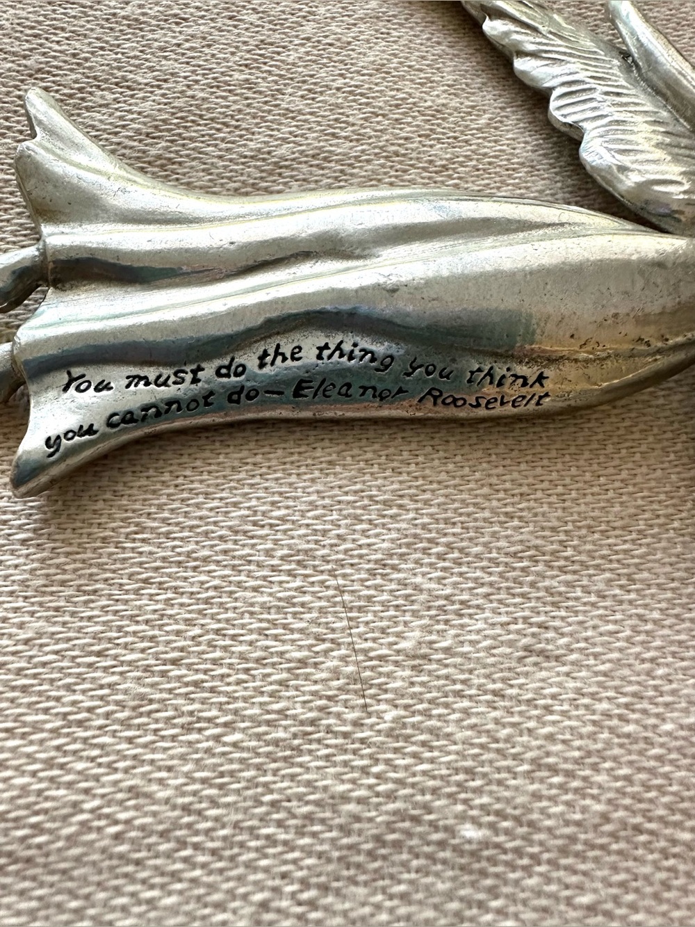 Pewter Angel Hanging Ornament Eleanor Roosevelt Quote Inspirational Gift - Picture 4 of 9